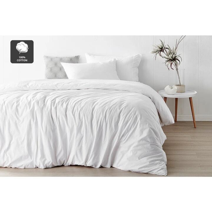 Aesop Stone Wash 100% Cotton Quilt Cover Set - White, Queen