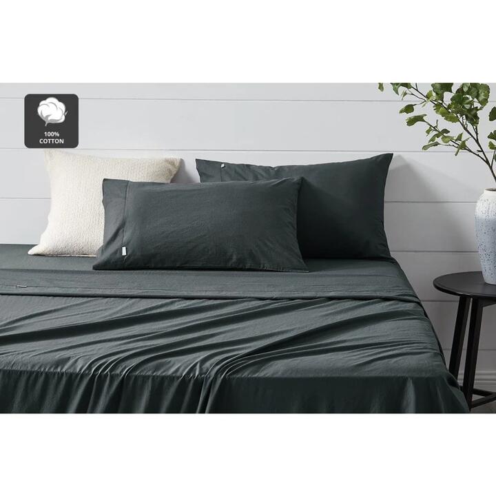 Aesop Stone Wash 100% Cotton Sheet Set - Charcoal, Double