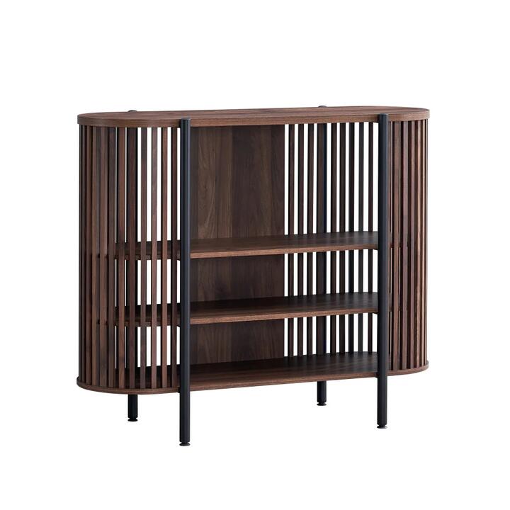 Ailani Wooden Sideboard Buffet Unit Storage Cabinet 3-Tier Shelves 120cm Slat Walnut