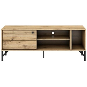 Akmo Lowline Compact TV Stand Entertainment Unit 120cm W/ 1-Door Wotan Oak