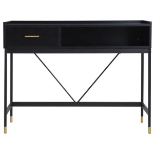 Alcone Hallway Console Hall Wooden Table W/ Gold Accents - Satin Black