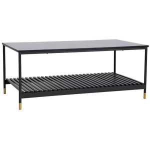 Alcone Wooden Rectangular Open Shelf Coffee Table W/ Gold Accents - Satin Black