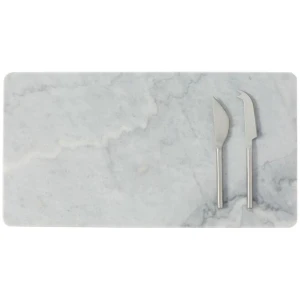Alex Liddy Slate & Co Long Marble Serving Board with Set of 2 Cheese Knives