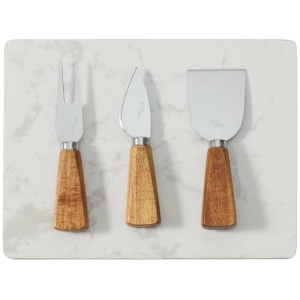 Alex Liddy Slate & Co Marble Serving Board with Set of 3 Cheese Knives