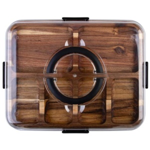 Alfresco Lane Acacia Wood 6 Compartment Rectangular Grazing Platter with Lid