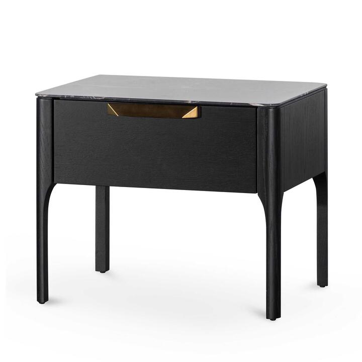 Allison Bedside Table - Black with Porcelain Marble Top by Interior Secrets - AfterPay Available
