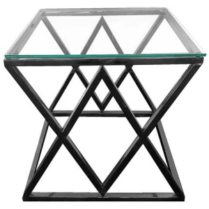 Alsea Side Table Black Base - Clear Glass