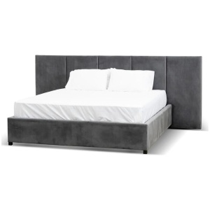 Amado King Bed Frame - Charcoal Velvet with Storage - Last One by Interior Secrets - AfterPay Available