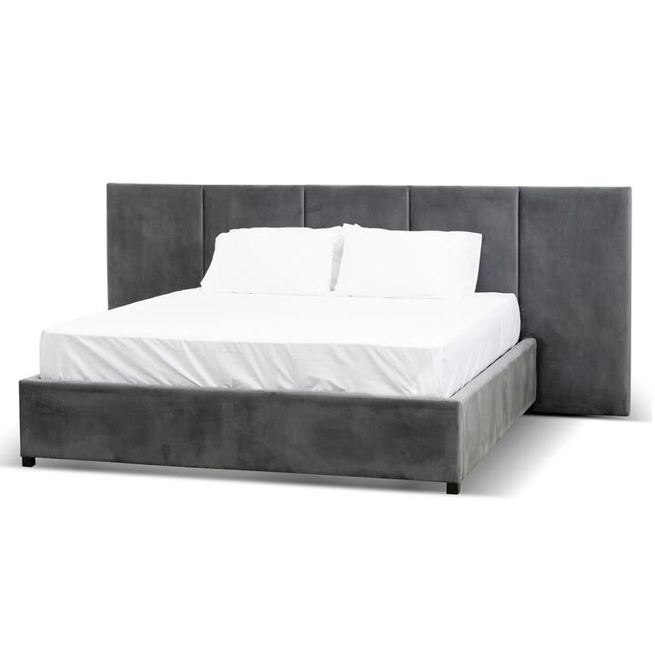 Amado King Bed Frame - Charcoal Velvet with Storage - Last One by Interior Secrets - AfterPay Available