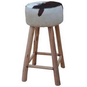 Amari Cowhide Kitchen Counter Bar Stool 78cm Wooden Legs