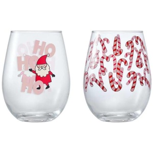 Ambrosia Santas Workshop Set of 2 Stemless Glasses