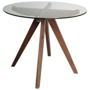 Amelia Collection Round Glass Dining Table - 90cm - Walnut