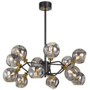 Annabel Contemporary Pendant Hanging Lamp Light Metal Glass Black Smoke Antique Brass