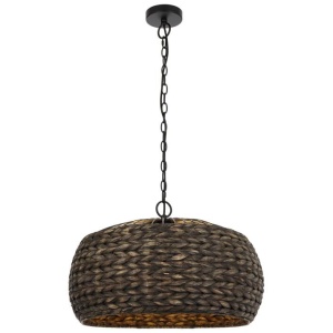 Antera Modern Pendant Hanging Lamp Light Metal Water Hyacinth Black Natural Matte