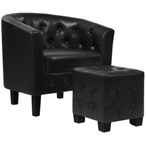 Armchair Lounge Chair Ottoman Tub Accent Chairs PU Leather Sofa Armchairs Black