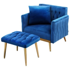 Armchair Ottoman Accent Chair Pillow Velvet Blue