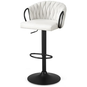 Artiss 1x Bar Stool Single Kitchen Dining Chair Counter Stool Woven Velvet Ivory