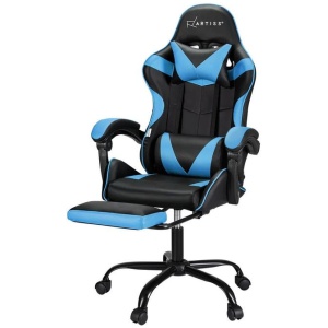 Artiss 2 Point Massage Gaming Office Chair Footrest Cyan Blue