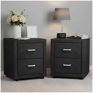 Artiss 2X Bedside Table 2 Drawers Fabric - CADEN Charcoal