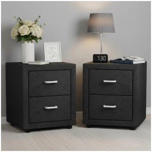 Artiss 2X Bedside Table 2 Drawers Fabric - CADEN Charcoal