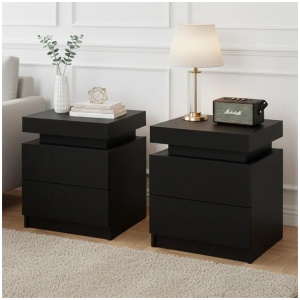 Artiss 2X Bedside Table 2 Drawers Lift-up Storage Black