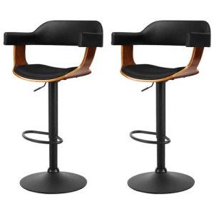 Artiss 2X Wooden Bar Stools Kitchen Swivel Gas Lift Bar Stool Chairs Leather