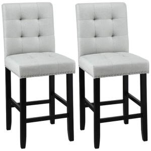 Artiss 2x Bar Stools Kitchen Dining Chairs Counter Fabric Stool Wooden Ada Grey