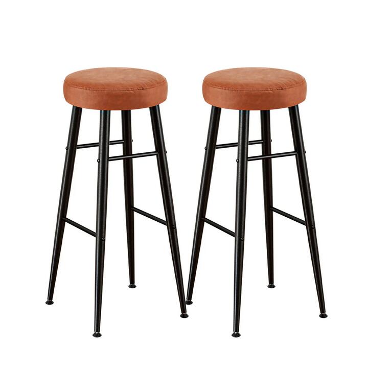 Artiss 2x Bar Stools Kitchen Dining Chairs Counter Round PU Leather Lane Brown