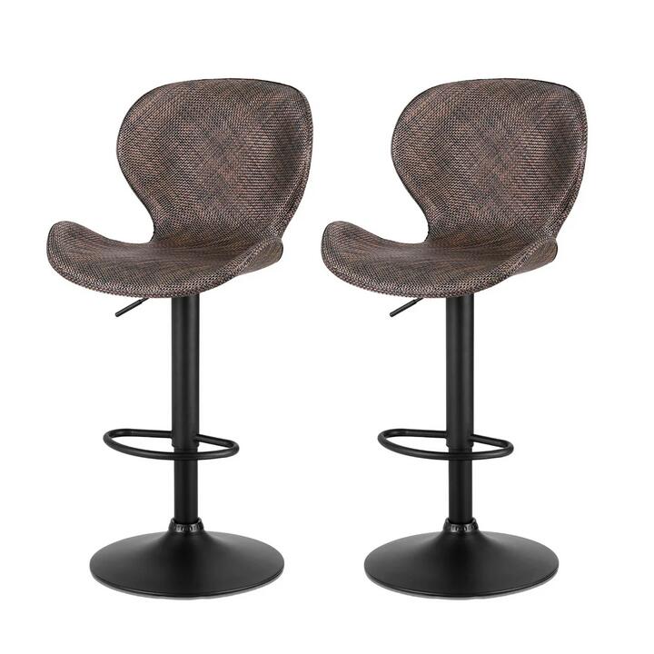 Artiss 2x Bar Stools Kitchen Swivel Gas Lift Counter Chair Wing PE Rattan Brown