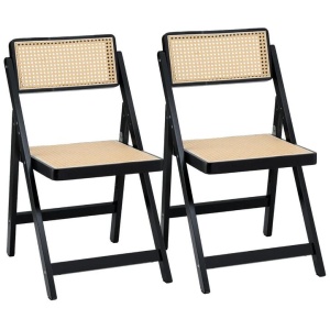 Artiss 2x Dining Chairs Wooden Rattan Foldable Black