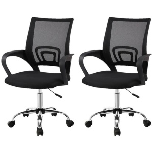 Artiss 2x Mesh Office Chair Mid Back Black