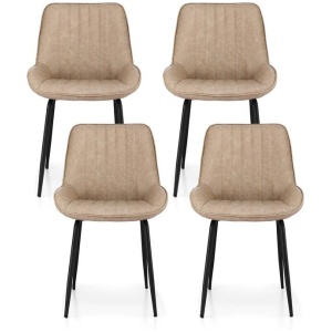 Artiss 4x Dining Chairs Retro PU Leather Kitchen Lounge Cafe Accent Chair Khaki