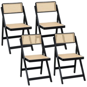 Artiss 4x Dining Chairs Wooden Rattan Foldable Black