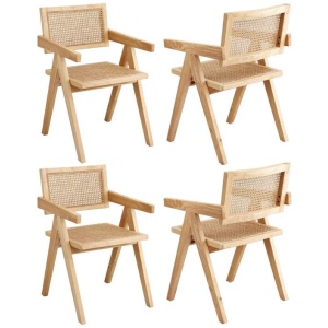 Artiss 4x Dining Chairs Wooden Rattan Seat Rubber Wood Frame