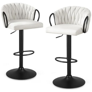 Artiss Bar Stool x2 Kitchen Dining Chair Counter Gaslift Woven Velvet Ivory