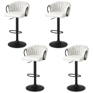 Artiss Bar Stool x4 Kitchen Dining Chair Counter Gaslift Woven Velvet Ivory