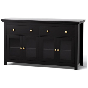 Artiss Buffet Sideboard Storage Cabinet Kitchen Cupboard Clear Door Drawer Black