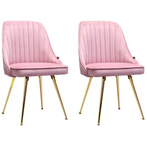 Artiss Dining Chairs Set of 2 Velvet Channel Tufted Pink