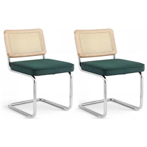 Artiss Dining Chairs Set of 2 Velvet Rattan Cantilever Green