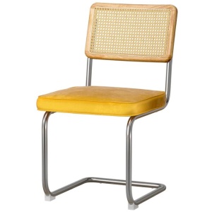 Artiss Dining Chairs Set of 2 Velvet Rattan Cantilever Yellow