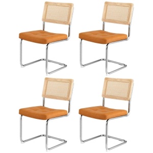 Artiss Dining Chairs Set of 4 PU Leather Rattan Cantilever Brown