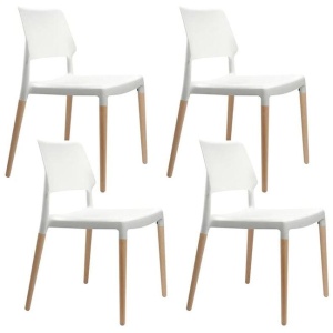 Artiss Dining Chairs Set of 4 Plastic Wooden Stackable White