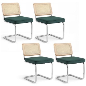 Artiss Dining Chairs Set of 4 Velvet Rattan Cantilever Green