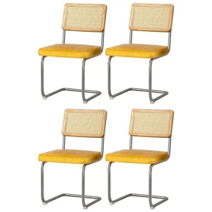 Artiss Dining Chairs Set of 4 Velvet Rattan Cantilever Yellow