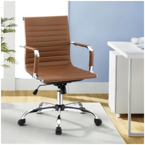 Artiss Office Chair Conference Chairs PU Leather Mid Back Brown