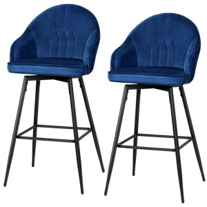 Artiss Set of 2 Bar Stools Kitchen Stool Dining Chairs Velvet Chair Barstool Blue Mesial