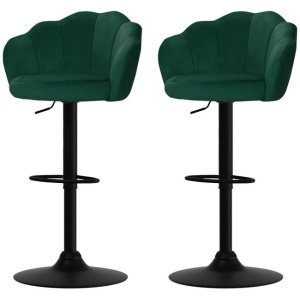 Artiss Set of 2 Bar Stools Kitchen Stool Swivel Chair Gas Lift Velvet Chairs Green Nessah