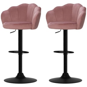 Artiss Set of 2 Bar Stools Kitchen Stool Swivel Chair Gas Lift Velvet Chairs Pink Nessah