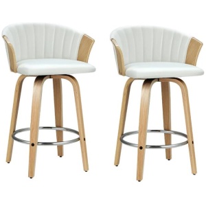 Artiss Set of 2 Bar Stools Kitchen Stool Wooden Chair Swivel Chairs Leather White