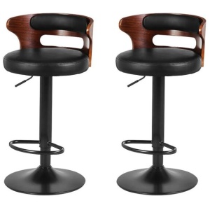 Artiss Set of 2 Bar Stools Kitchen Wooden Gas Lift Leather Stool Metal Black Barstools
